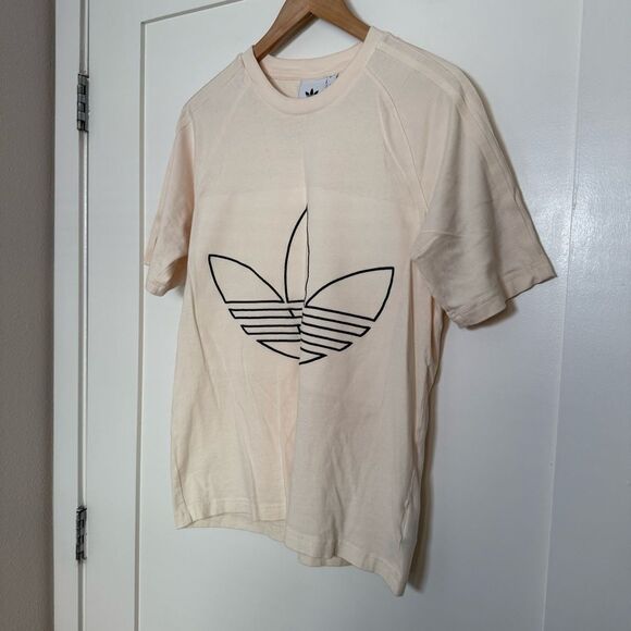 Adidas T-Shirt Mens Sz S Ivory Crewneck Embroidered Trefoil Logo RARE - Picture 2 of 13